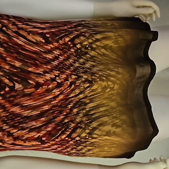 3/$30 Vtg AXCESS Brown Ombre Swirl Mesh Overlay Short Sleeve Scoop Neck Blouse - Picture 5 of 9